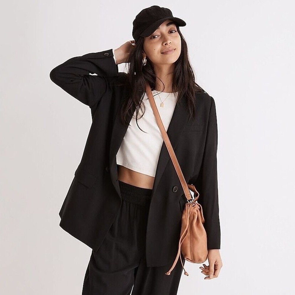 NWT - Madewell - Drapeweave Caldwell Double-Breasted Blazer - True Black